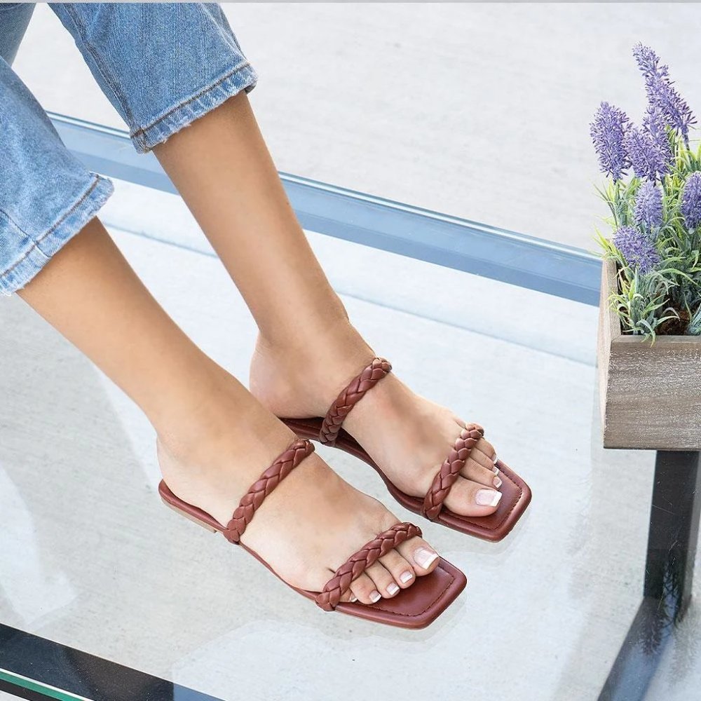 Mixx Shuz Women Natasha Summer Faux Leather Braided Sandals - Brown - Size 7.5